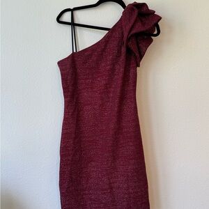 Elegant Sparkly Burgundy One-Shoulder Dress